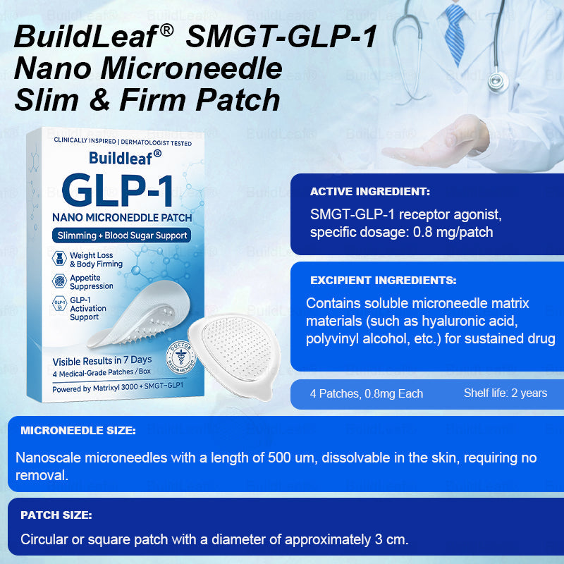 Official Store | BuildLeaf® SMGT-GLP-1 Nano Microneedle Patch with Collagen & Matrixyl 3000 丨Obesity,Cardiovascular Diseas, Diabetes, Sleep Apnea, Joint Problems and More